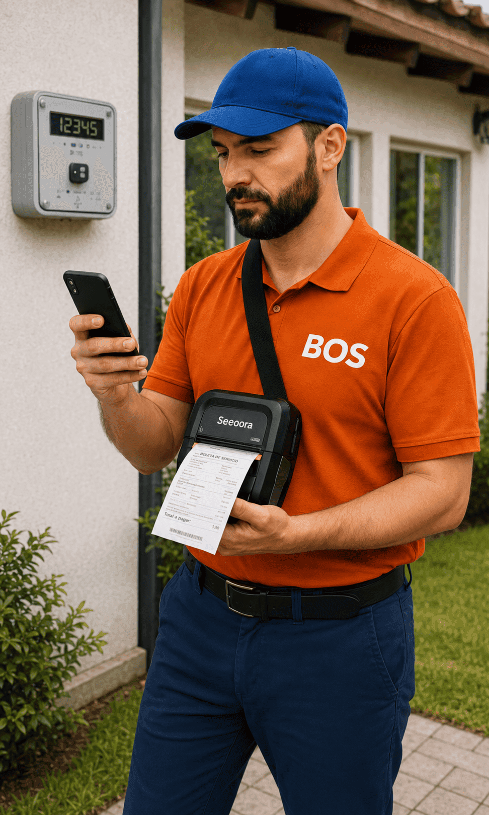 Técnico BOS realizando una lectura de medidor en terreno